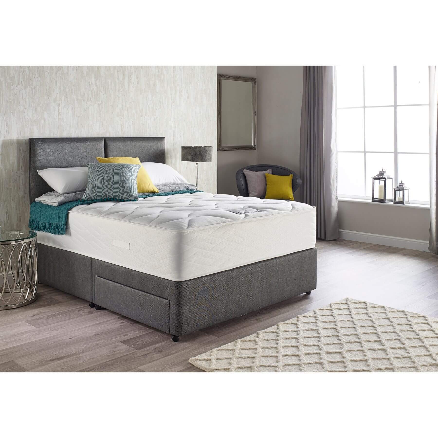 Myers Extra Latex Comfort 1800 Mattress & Base Divan Set - choice of bases and fabric colours (Fabric Colour: Mist, Storage Type: 2 Drawers, Bed S