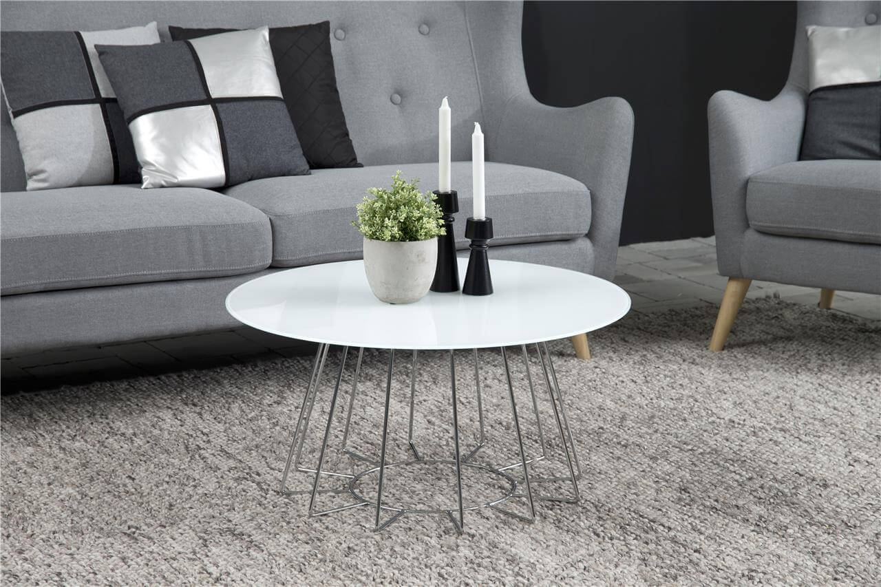 Casia White Glass Coffee Table with Chrome Legs Coffee Tables FADS
