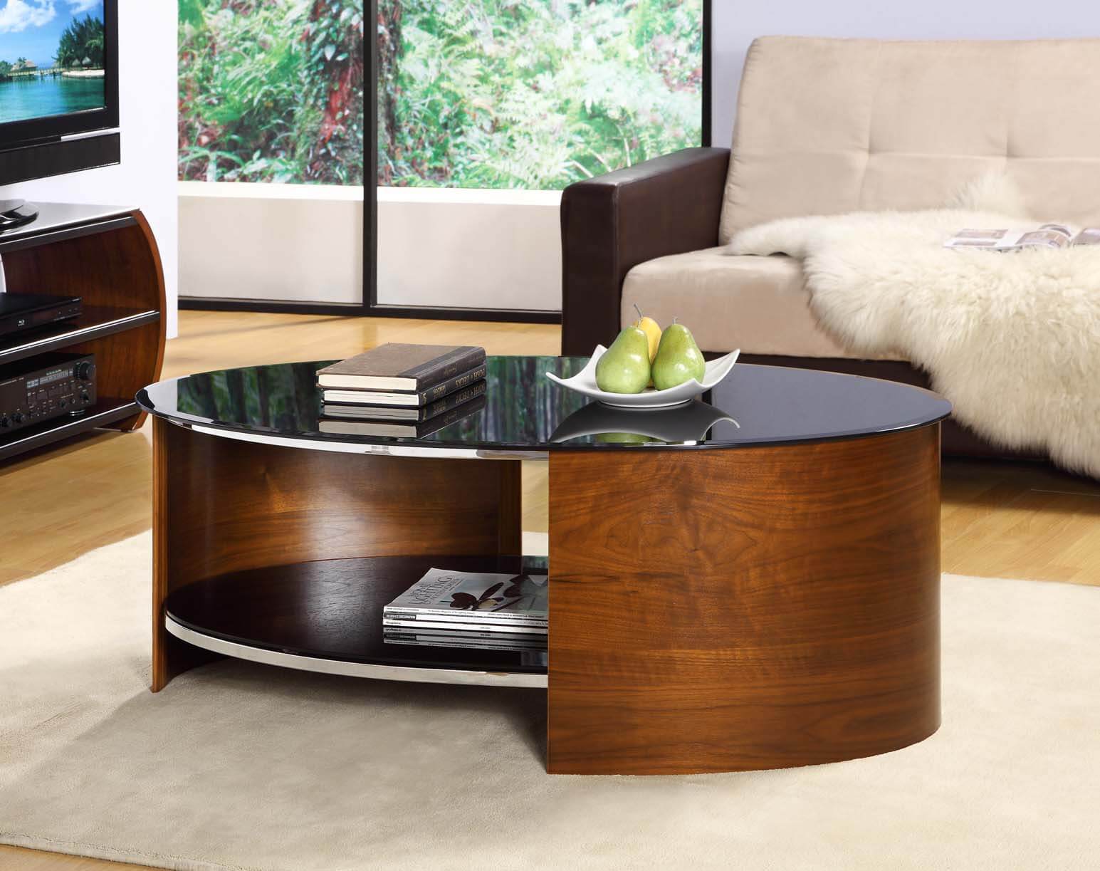 Jual Curve Walnut &amp; Black Glass Coffee Table | Coffee Tables from FADS