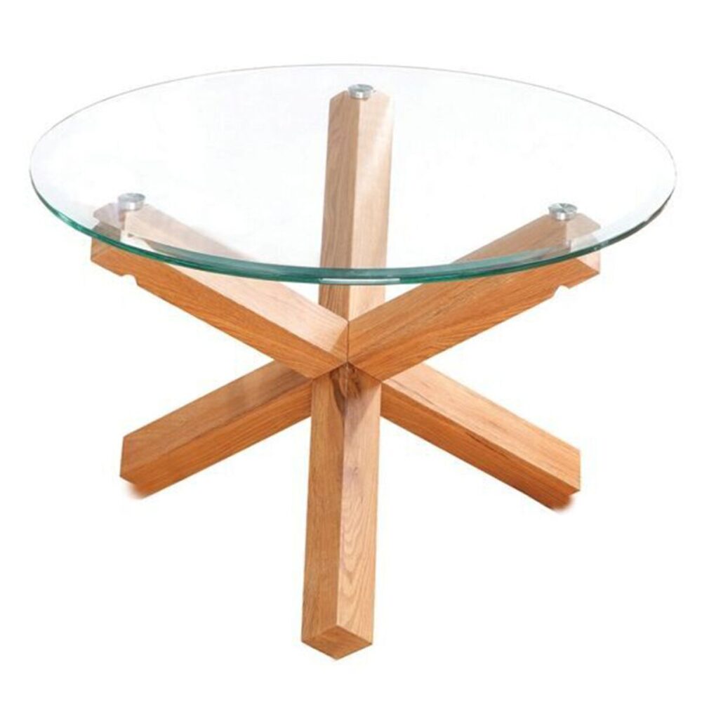 Grange Round Glass & Solid Oak Coffee Table
