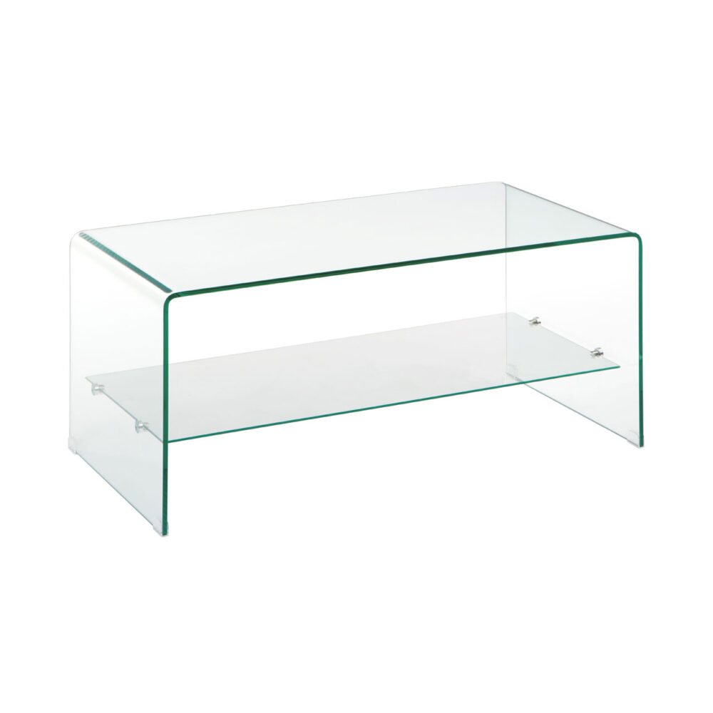 Hadera Clear Bent Glass Coffee Table with Glass Shelf FADS
