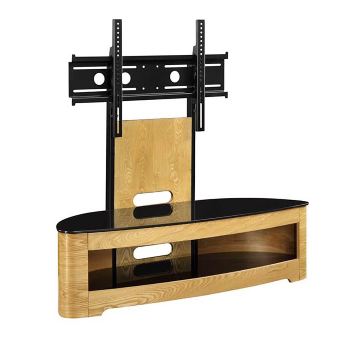 Jual Curve TV Stand 120cm Oak & Black Glass