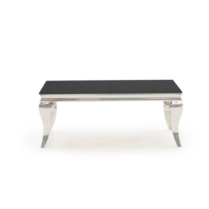 Louis Rectangular Coffee Table Black Glass & Stainless Steel Large