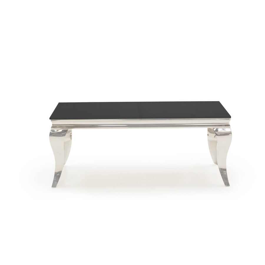 Louis Rectangular Black Glass Stainless Steel Coffee Table Fads