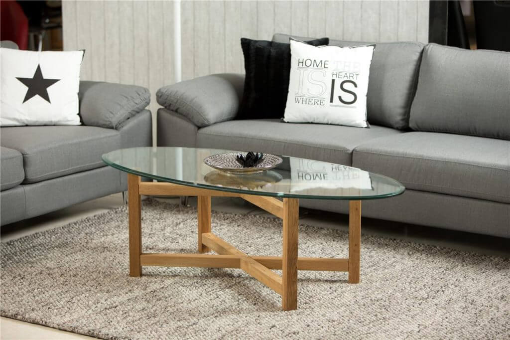 Melia Oval Glass Coffee Table Clear Glass & Oak FADS