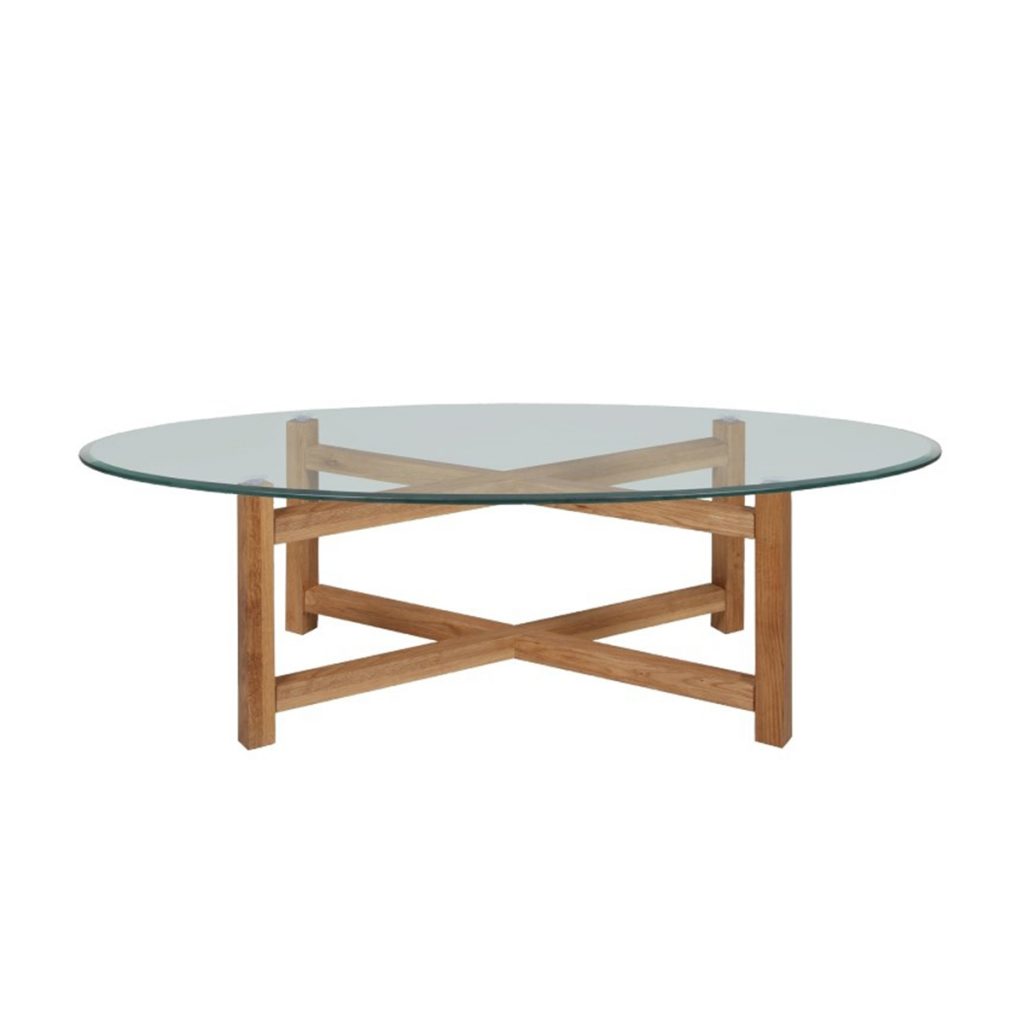 Melia Oval Glass Coffee Table Clear Glass & Oak FADS