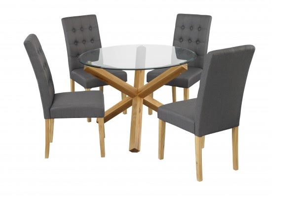 Grange Glass Solid Oak Dining Table, Round Glass Dining Table With Oak Legs