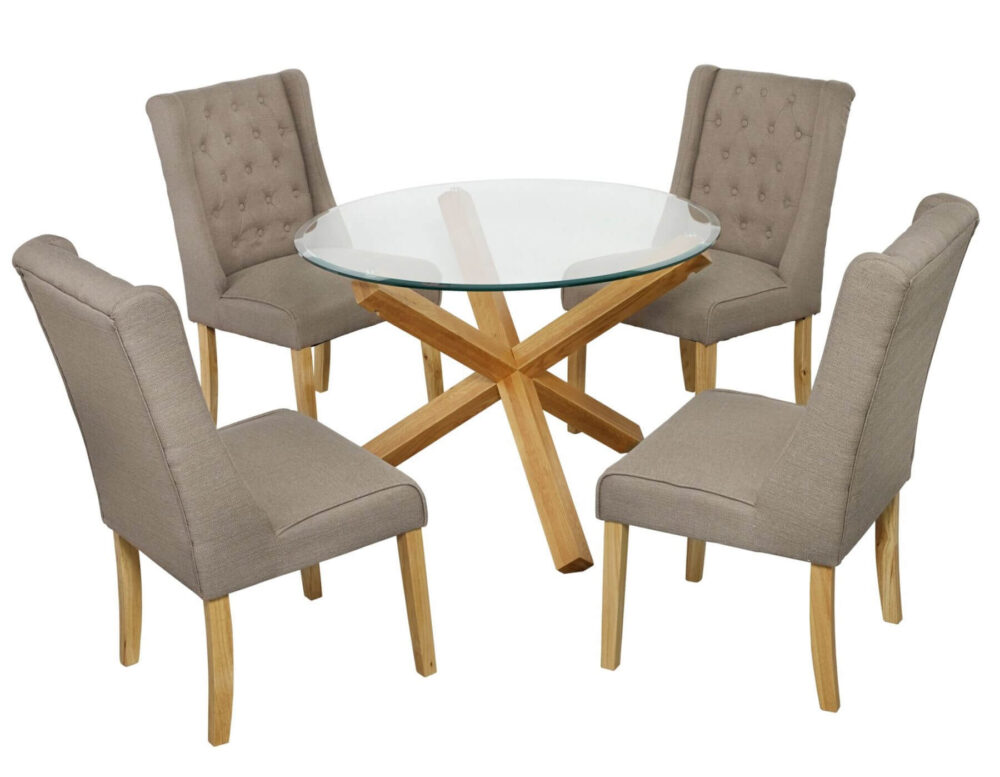 Grange Round Clear Glass & Oak Dining Table 8