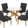 Grange Round Clear Glass & Oak Dining Table 7