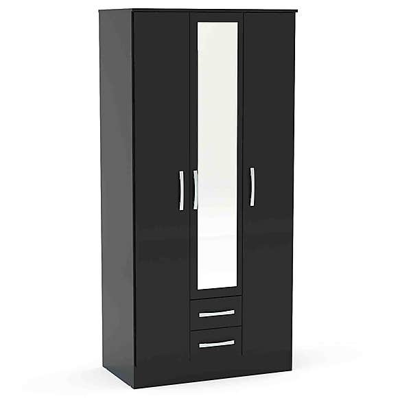 Lynx Mirrored Wardrobe Black Gloss 3 Door 2 Drawer FADS