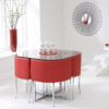 Abingdon Stowaway Dining Set 4 Seater Glass With 4 Chairs Red