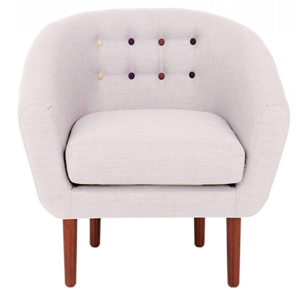 Anji Armchair Light Grey Fabric with Multi Coloured Buttons