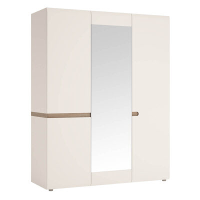 Chelsea 3 Door Mirrored Wardrobe 164cm White Gloss & Truffle Oak