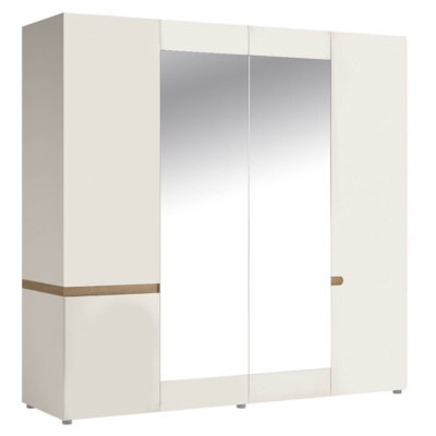 Chelsea 4 Door Mirrored Wardrobe 218cm White Gloss & Truffle Oak