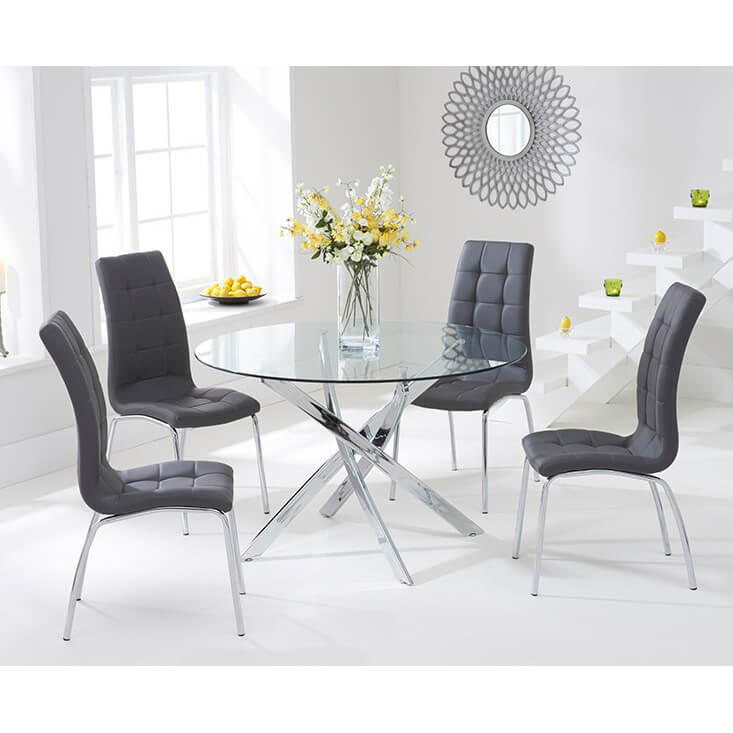 Glass dining table with four chairs discount