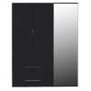 First 3 Door Wardrobe with Mirror & Drawers 162cm Black High Gloss