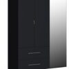 First 3 Door Wardrobe with Mirror & Drawers 162cm Black High Gloss 4