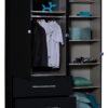 First 3 Door Wardrobe with Mirror & Drawers 162cm Black High Gloss 5