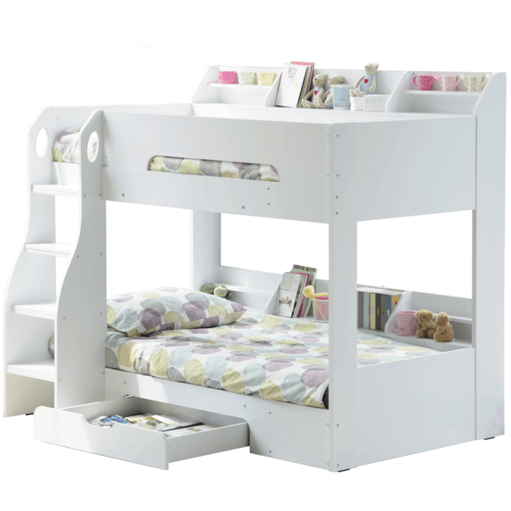 Flick Bunk Bed with Storage Drawer & Shelving White 4