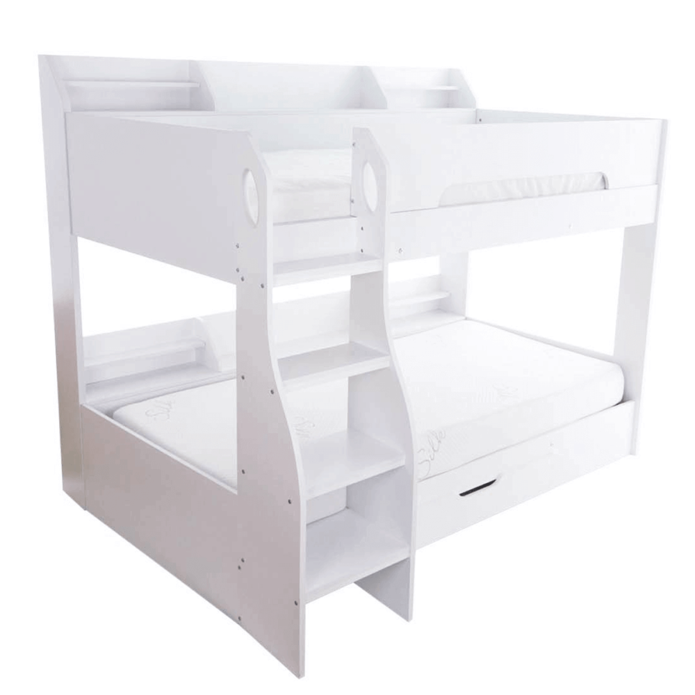 Flick Bunk Bed with Storage Drawer & Shelving White