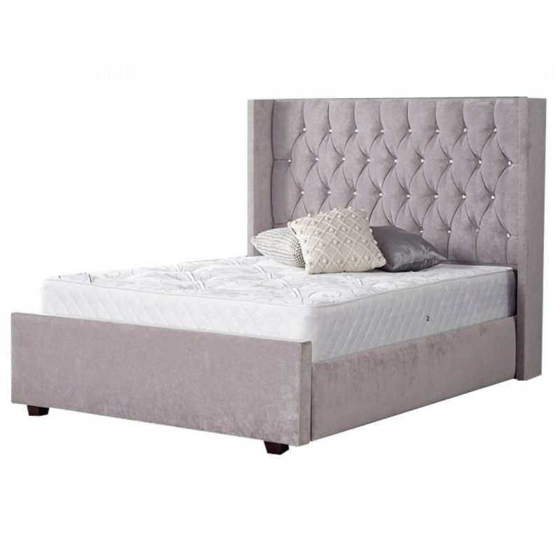 Gabriella Diamante Headboard Bed Frame in Grey Velvet FADS