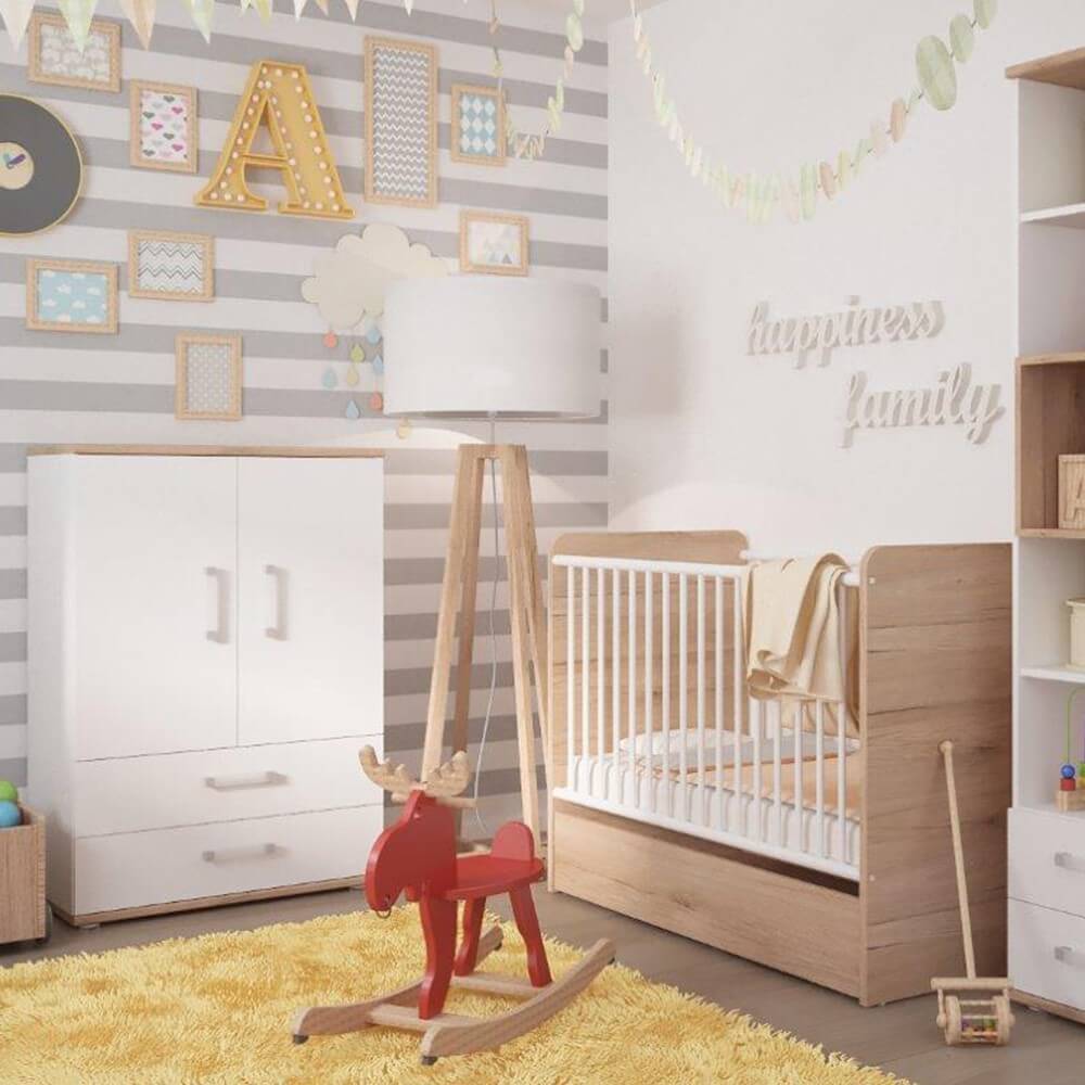 4Kids White & Oak First Cot with Storage Kids Furniture FADS