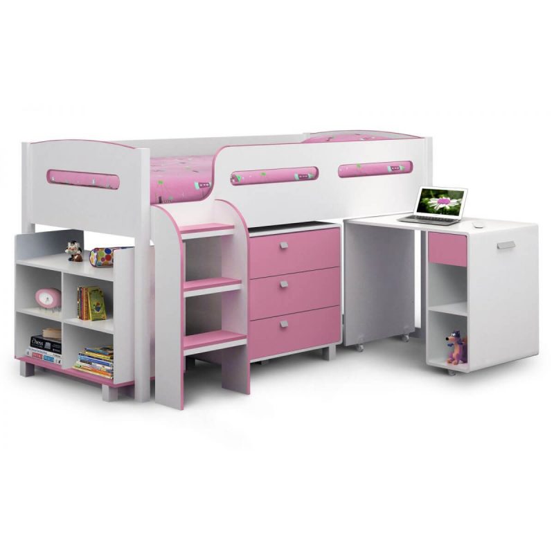Kiddo Single Cabin Bed with Storage Pink & White FADS