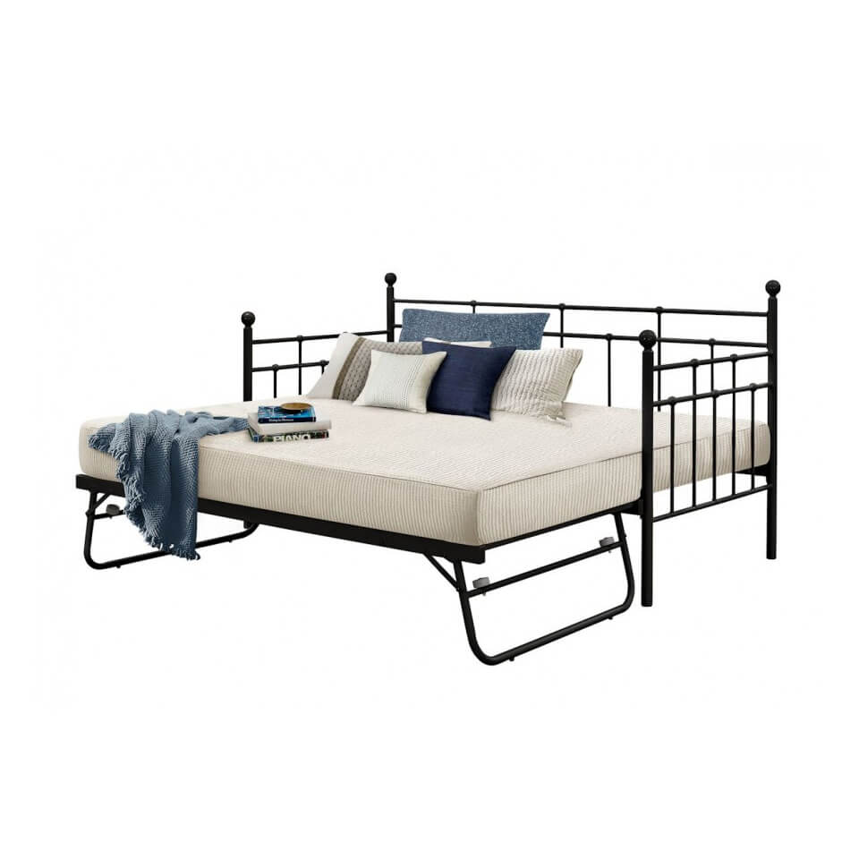 Lille Metal Daybed & Optional Trundle (Various Colours Available) (Bed Colour: Black, Options: Daybed & Trundle)