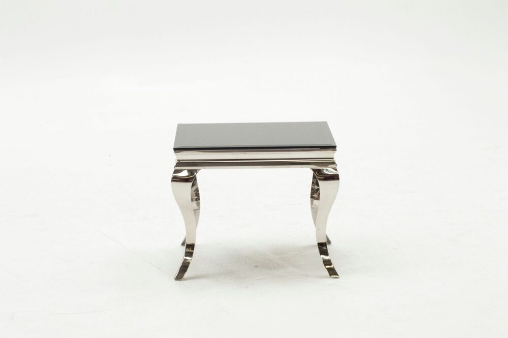 Louis Square Lamp Table Black Glass & Stainless Steel 2
