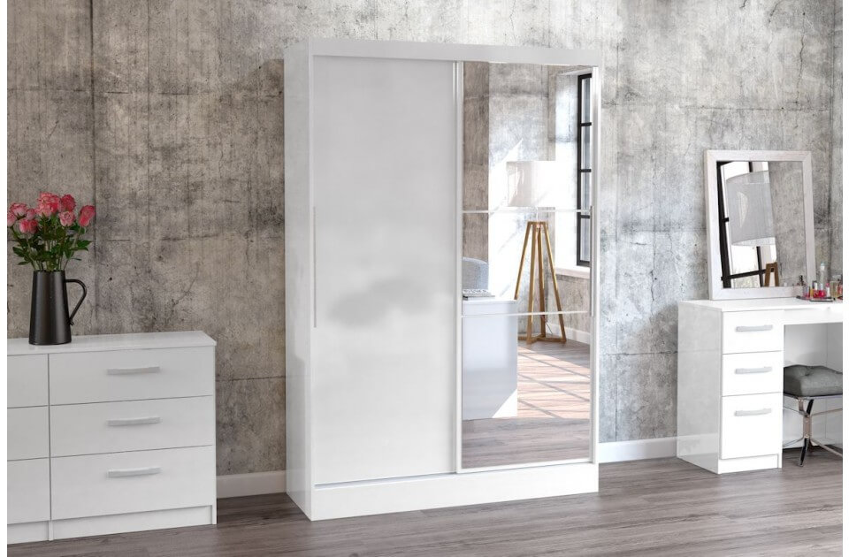Lynx White High Gloss Wardrobe with Mirrored Sliding Door FADS