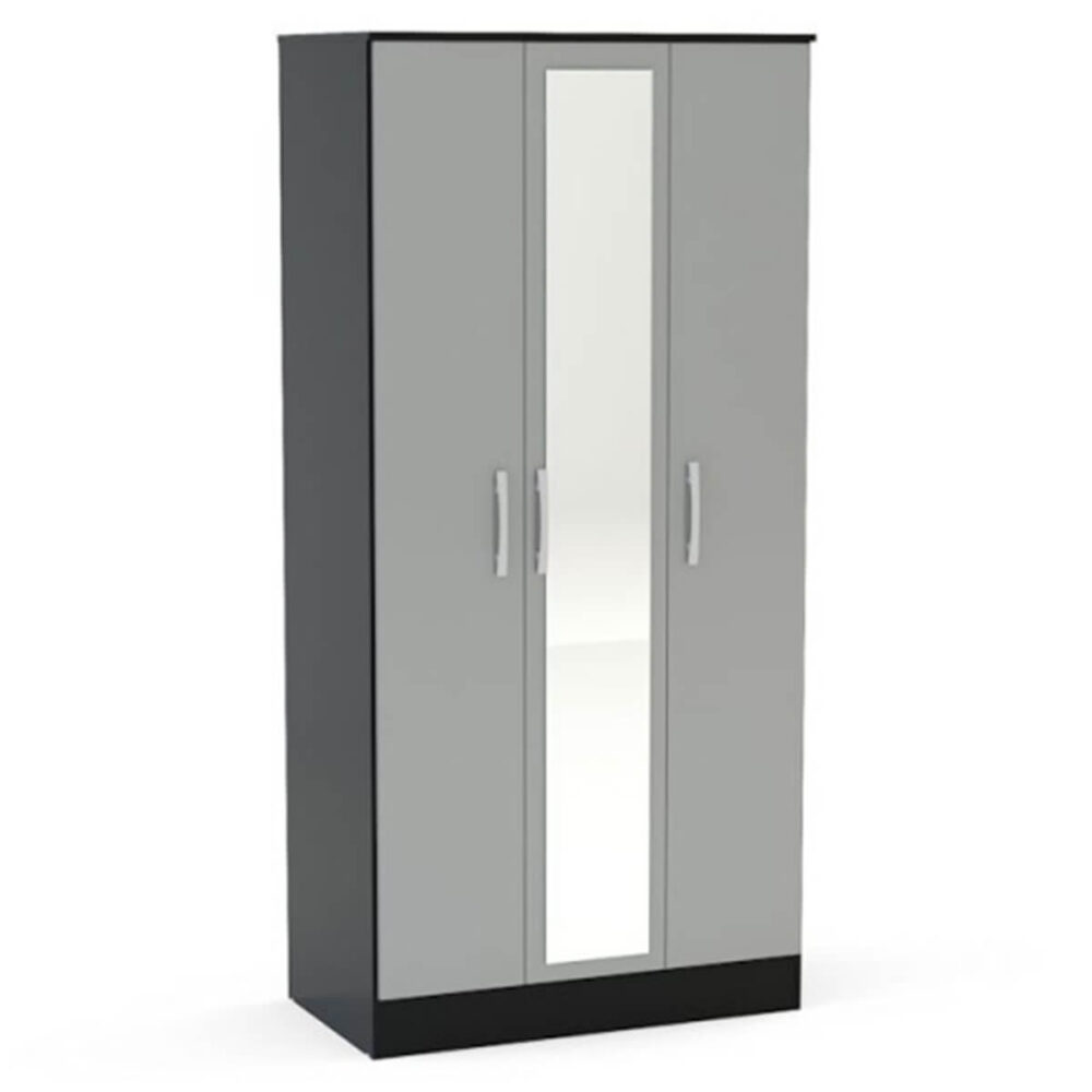 Lynx 3 Door Mirrored Wardrobe 93cm Grey & Black