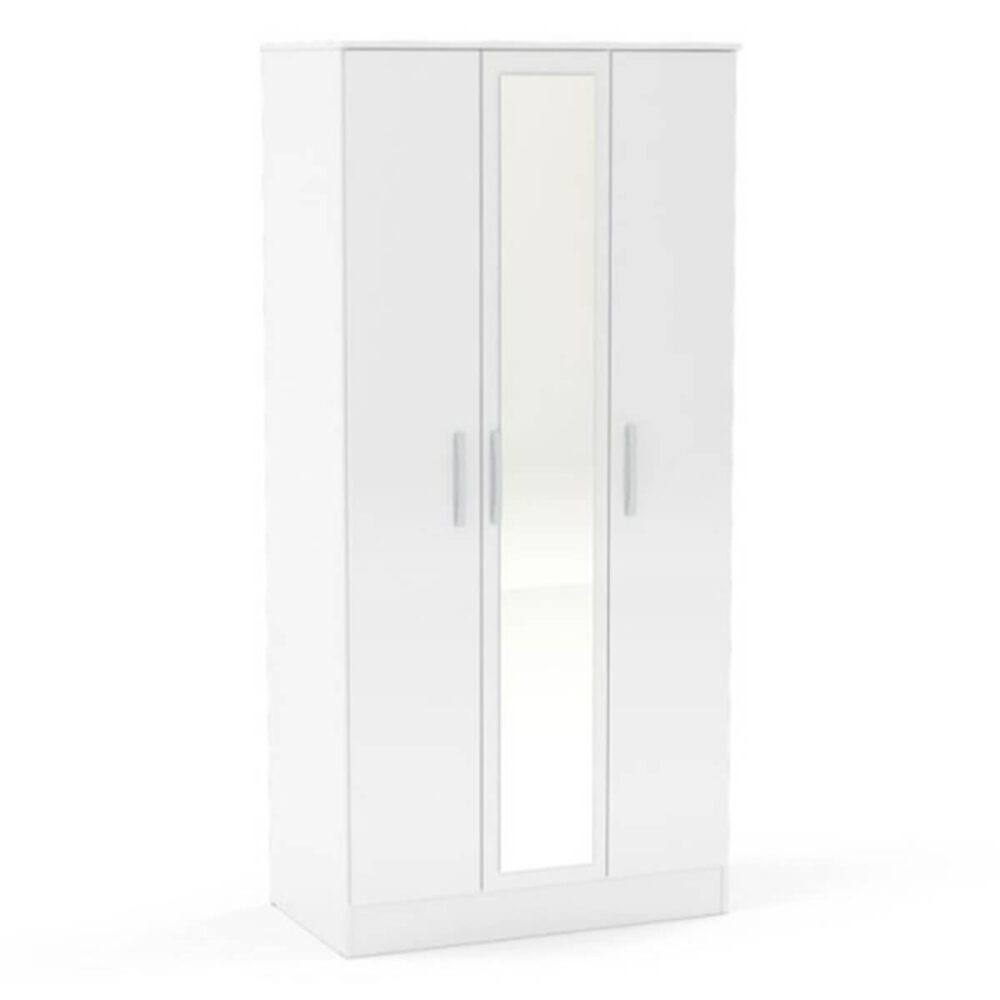 Lynx 3 Door Mirrored Wardrobe 93cm White Gloss