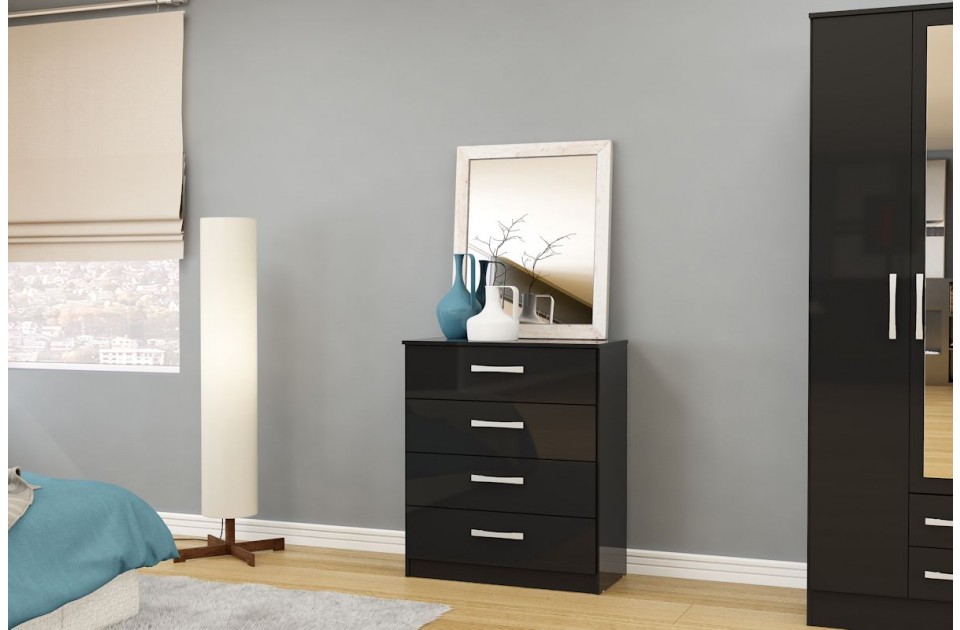 Lynx 4 Drawer Chest Black Gloss Modern Bedroom FADS