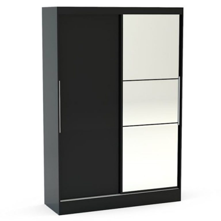 First 3 Door Gloss Black Mirrored Wardrobe FADS