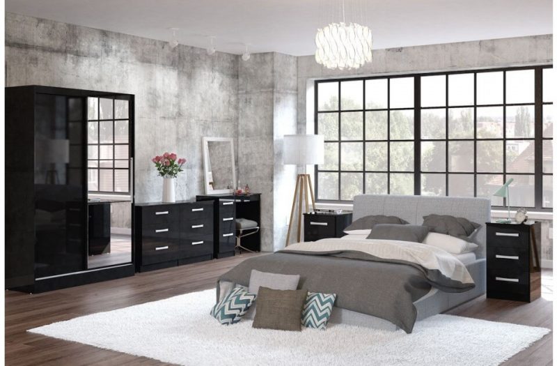 Lynx Black Gloss Wardrobe Mirrored Door Bedroom Furniture FADS