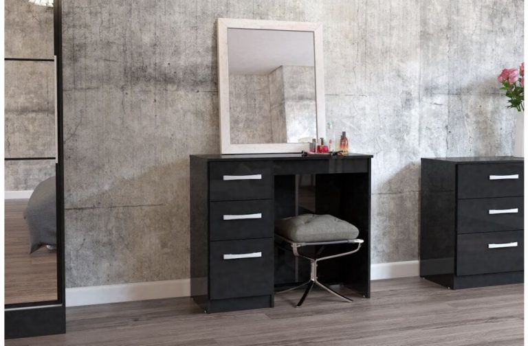 Lynx Black Dressing Table High Gloss Assembled Bedside Tables FADS