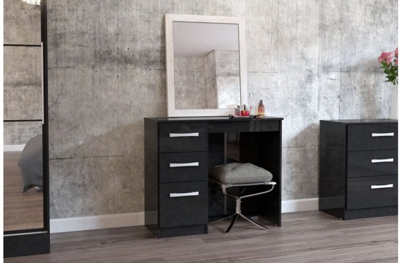 Lynx Black Dressing Table High Gloss Assembled Bedside Tables FADS