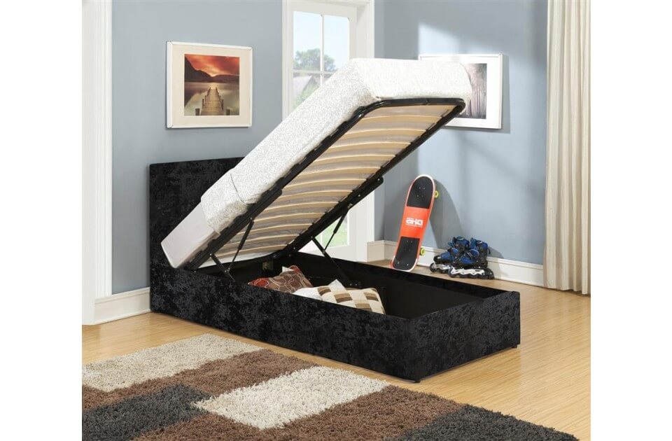 Lyon Single Ottoman Crushed Velvet Bed Frame Kids Beds FADS