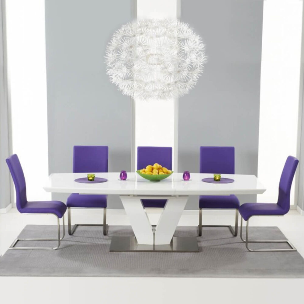 Malibu White gloss dining table Extending Dining Table - Purple