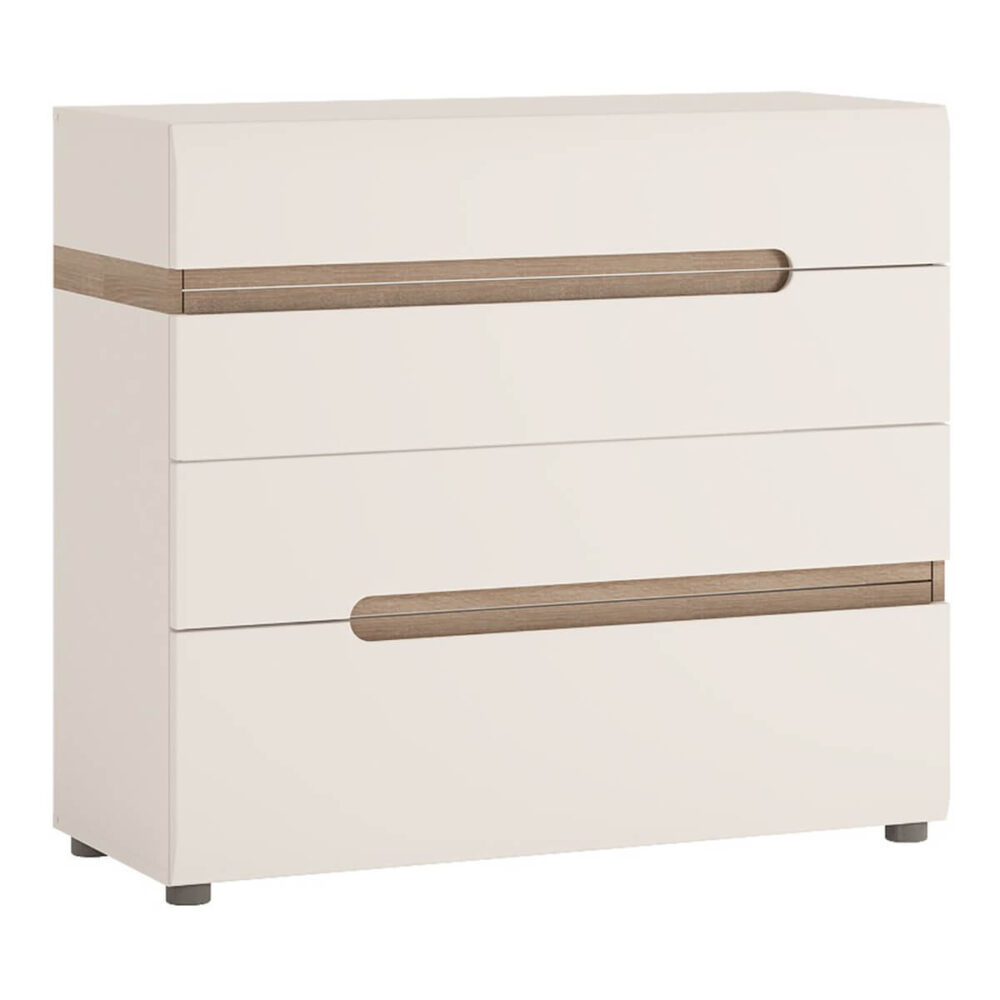 Mode 4 Drawer Chest White Gloss & Truffle Oak