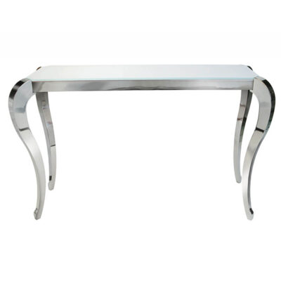 Moulin Console Table White Glass & Stainless Steel