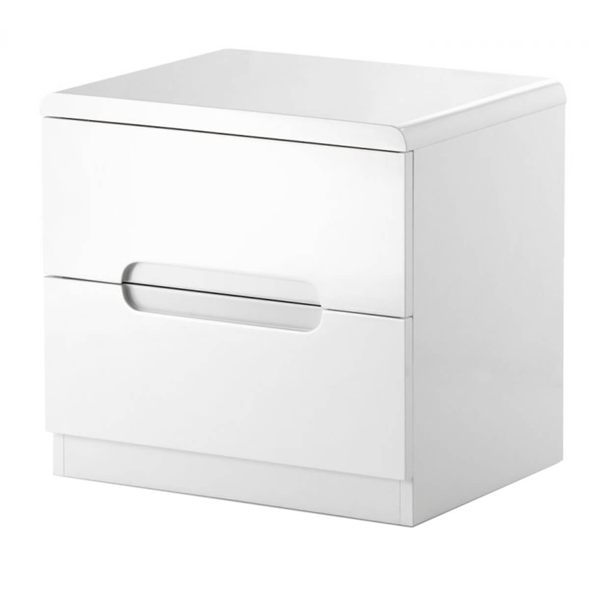 New York White High Gloss Bedside Table 2 Drawer Bedsides FADS