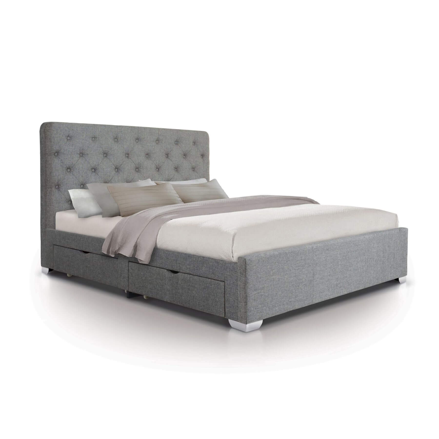 Nova Grey Linen Bed with Storage Drawers Modern Storage Bed FADS