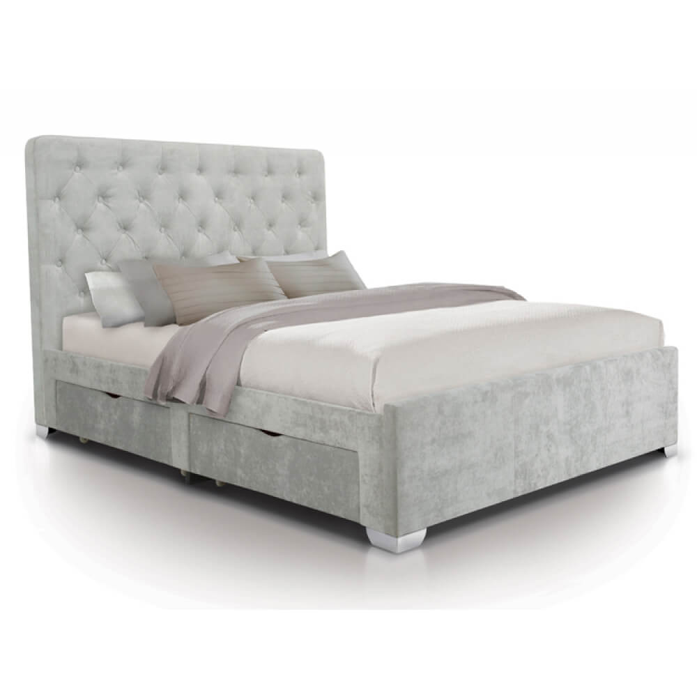 Nova Light Grey Crushed Velvet Bed with Storage Modern Beds FADS