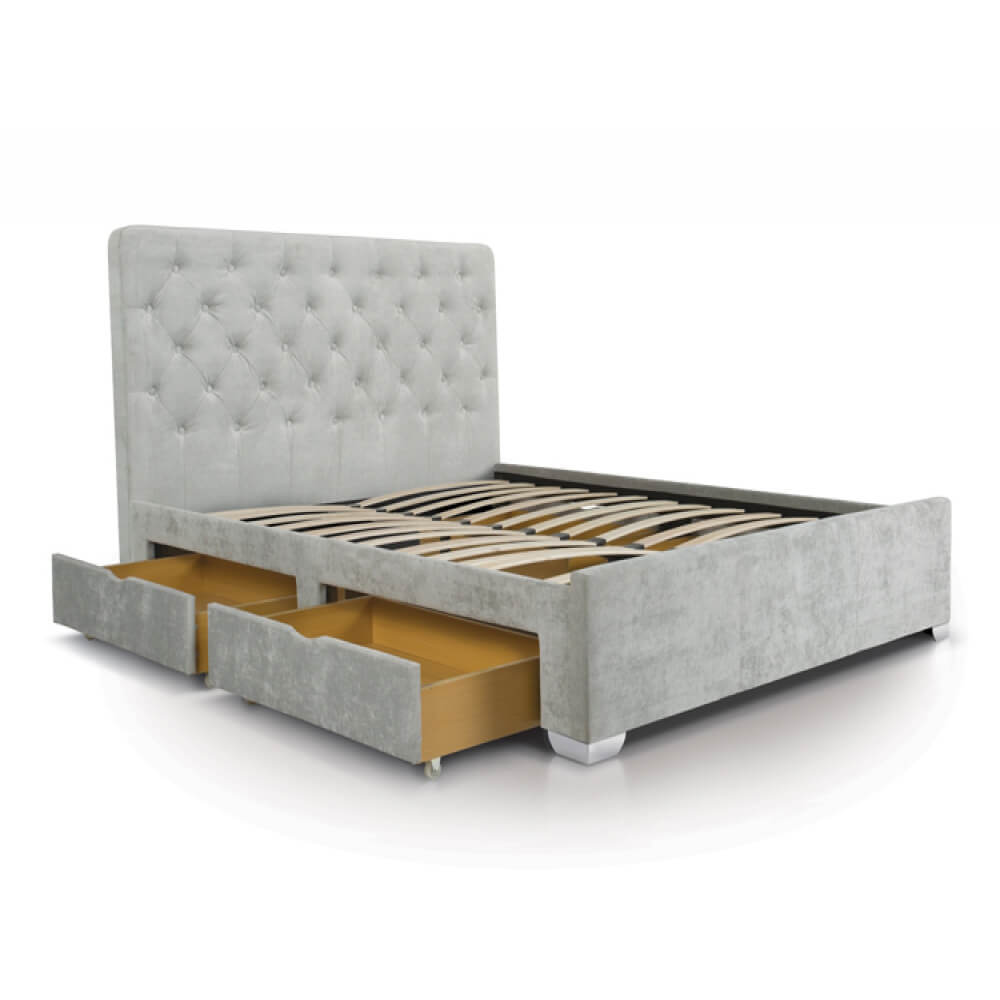 Nova Light Grey Crushed Velvet Bed with Storage Modern Beds FADS