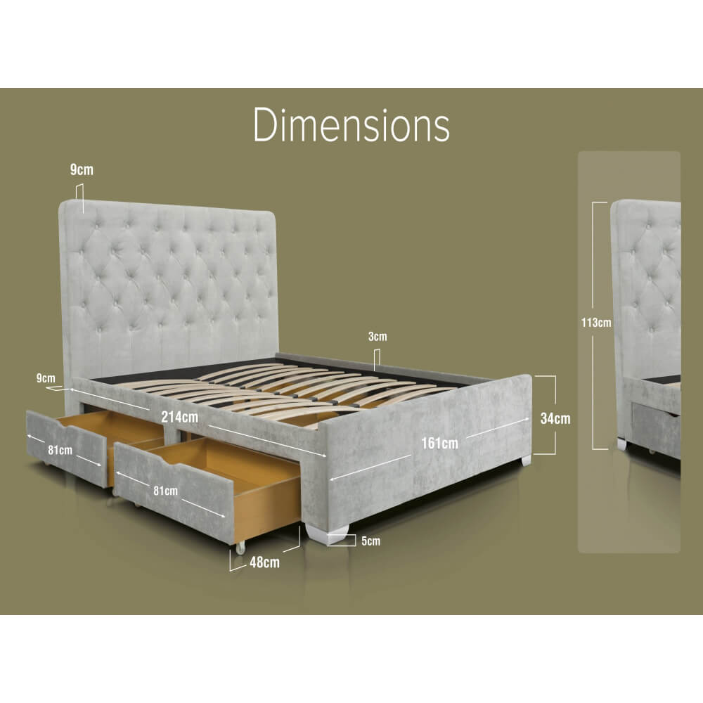 Nova Light Grey Crushed Velvet Bed with Storage Modern Beds FADS