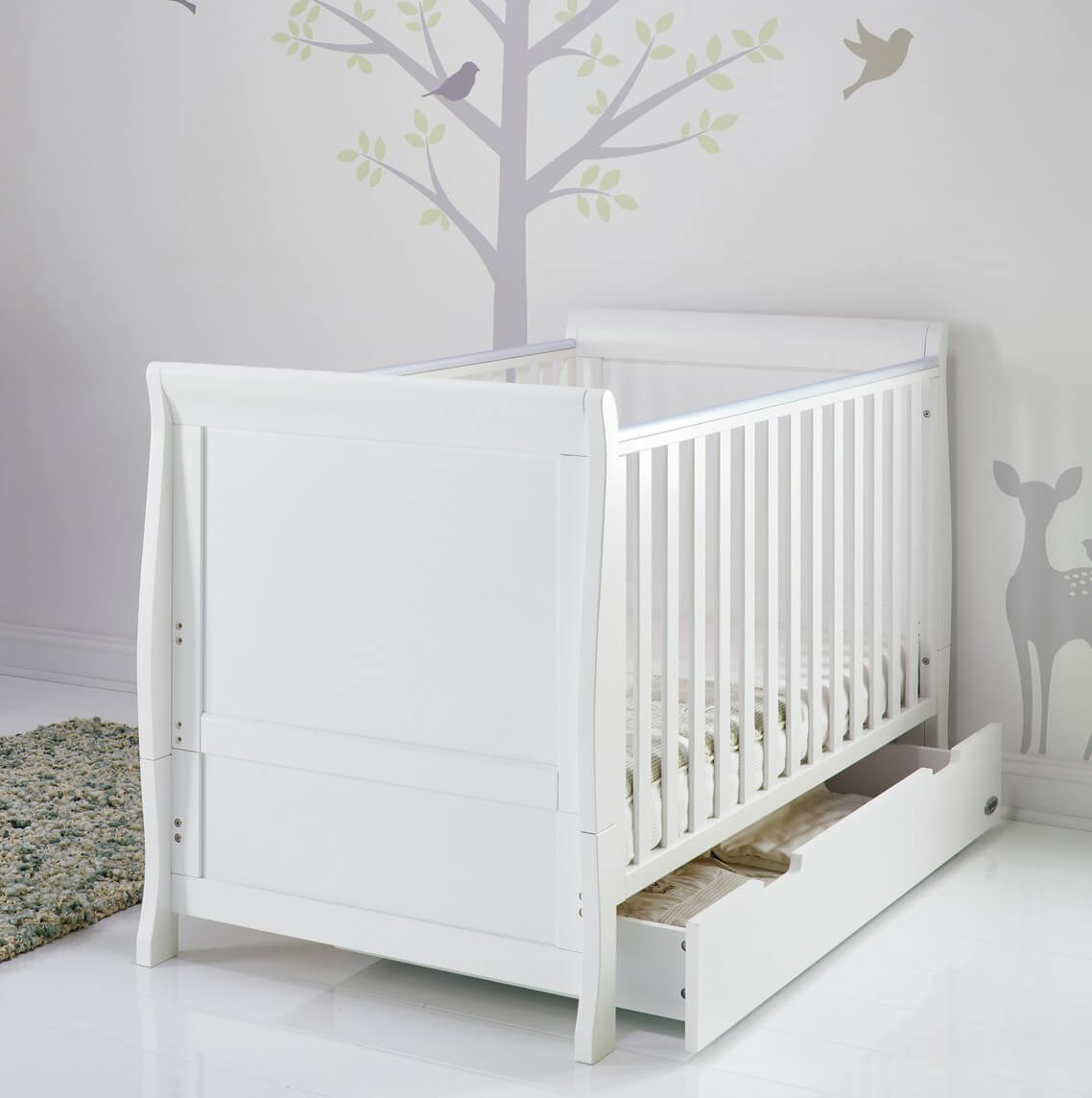 Obaby Stamford White Cot Bed with Storage Nursery Furniture FADS