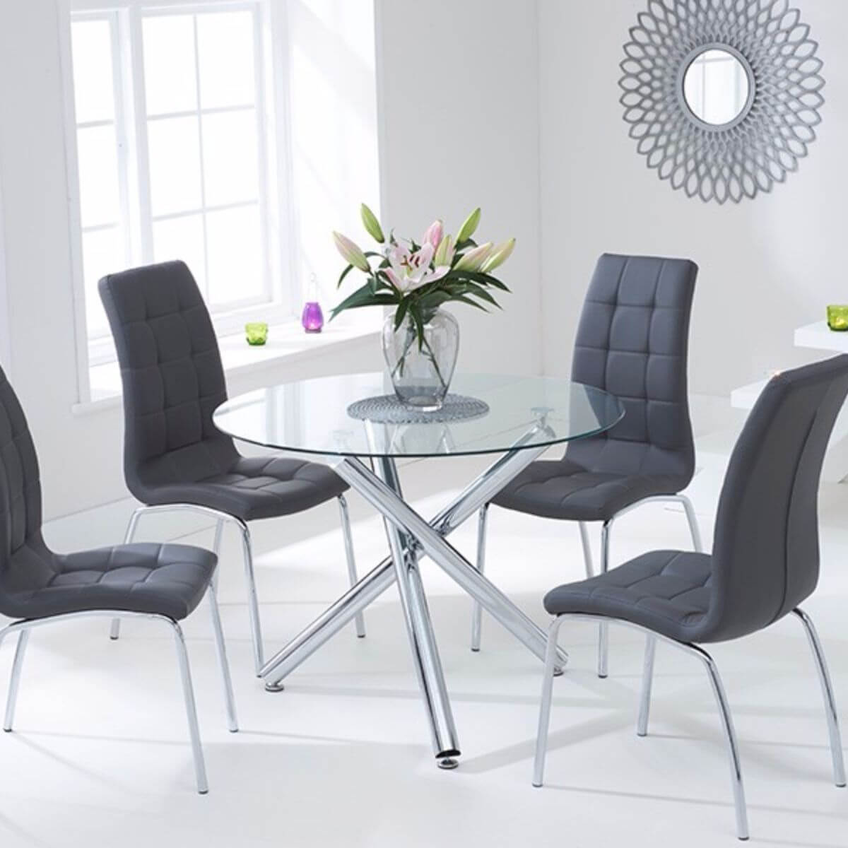 Odessa Clear Glass Round Dining Set Dining Room Furniture Fads