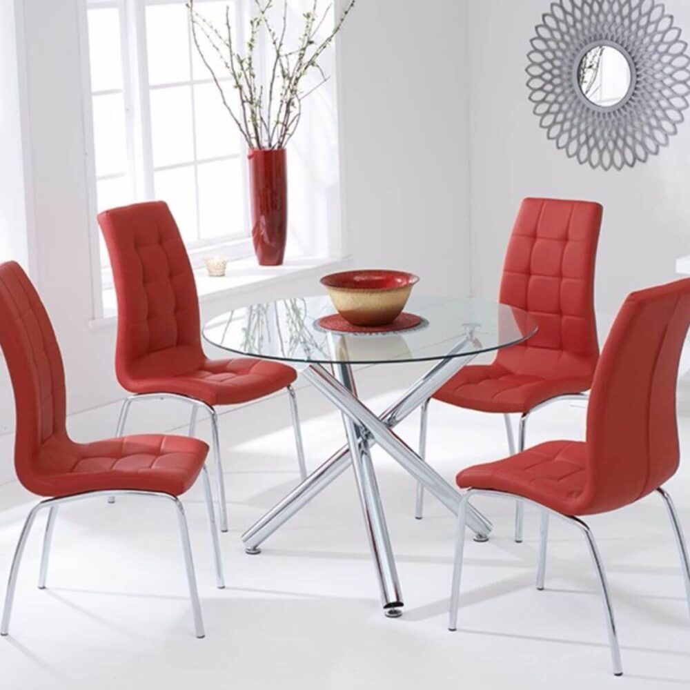 Odessa Clear Glass Round Dining Set Red