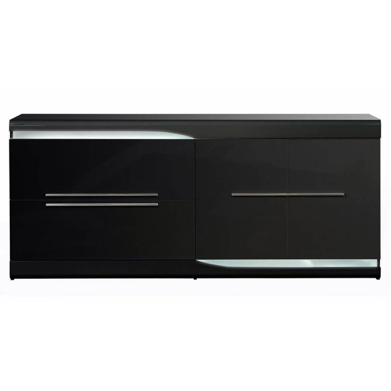 Ovio Black Gloss Sideboard with Lights 2 Drawer 2 Door FADS